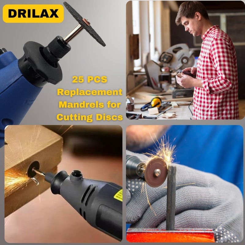 Drilax 25-Pc Rotary Tool Mandrels (1/8" Shank) | Compatible with Dremel 402 Holders for Cut-Off Discs, Grinding Wheels & Polishing Accessories - Image 2